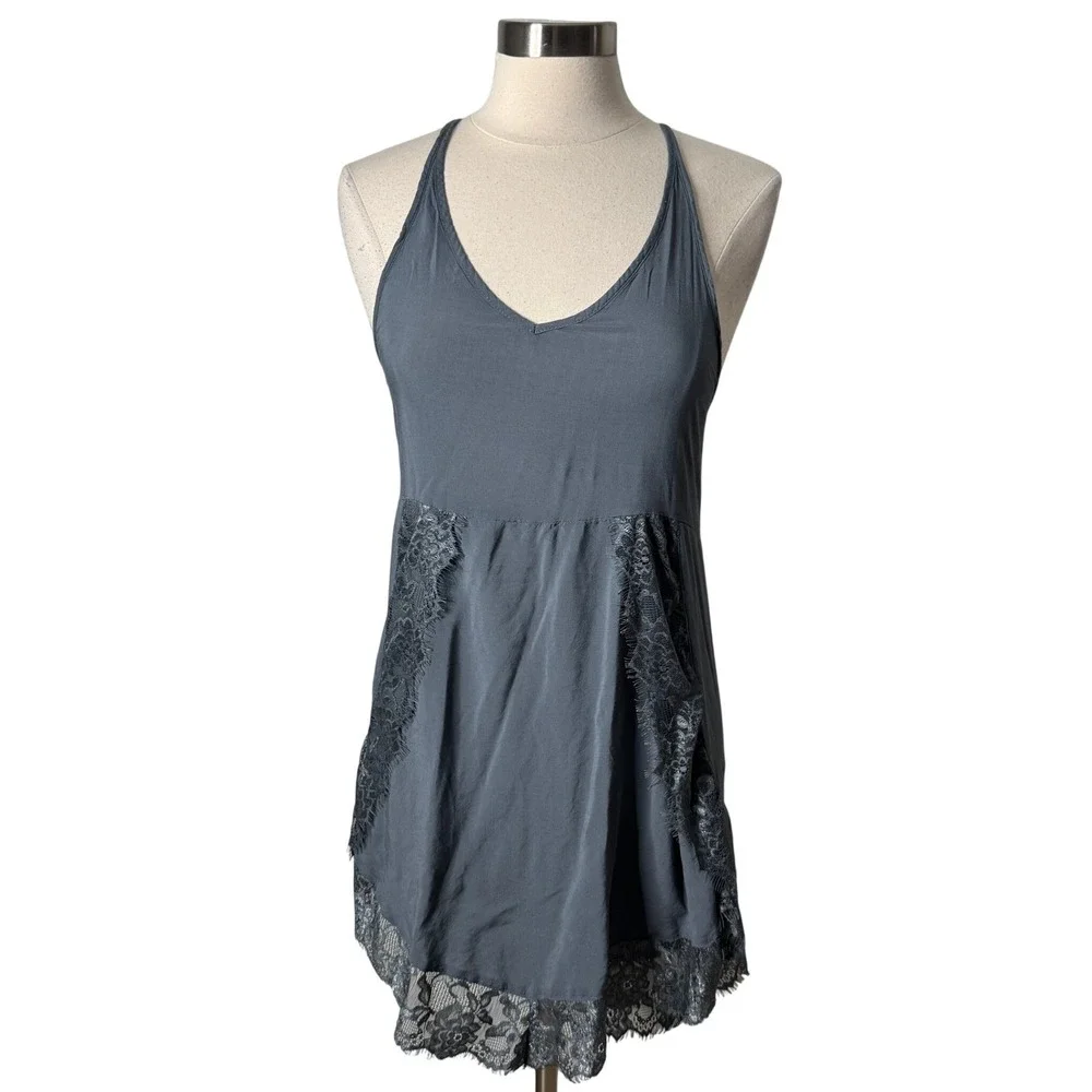 Free People Intimately Boho Lace Trim Slip Dress Slate Gray Womens‎ Small